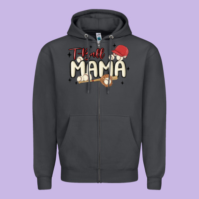 T Ball Mama Baseball Zipper Hoodie Designed By Maliassmallbusiness