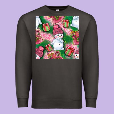 Cute Snowman And Gift Box With Leopard Seamless Pattern Bbs Premium Sweatshirt Designed By Bundleandbundleshop