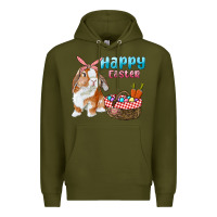 Army Green Happy Easter Bunny And Egg Basket Premium Hoodie - RanaPortraitStore