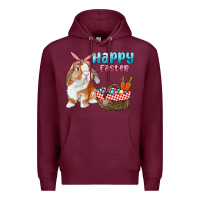 Burgundy Happy Easter Bunny And Egg Basket Premium Hoodie - RanaPortraitStore