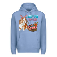Colony Blue Happy Easter Bunny And Egg Basket Premium Hoodie - RanaPortraitStore