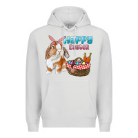 Dove Grey Happy Easter Bunny And Egg Basket Premium Hoodie - RanaPortraitStore