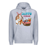 Heather Grey Happy Easter Bunny And Egg Basket Premium Hoodie - RanaPortraitStore