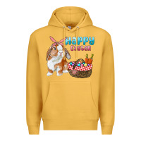 Mustard Happy Easter Bunny And Egg Basket Premium Hoodie - RanaPortraitStore