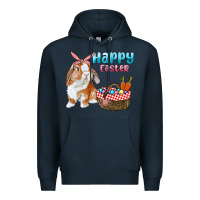 Navy Happy Easter Bunny And Egg Basket Premium Hoodie - RanaPortraitStore
