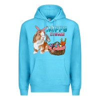 Ocean Blue Happy Easter Bunny And Egg Basket Premium Hoodie - RanaPortraitStore