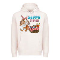 Pale Pink Happy Easter Bunny And Egg Basket Premium Hoodie - RanaPortraitStore