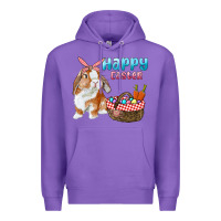 Purple Happy Easter Bunny And Egg Basket Premium Hoodie - RanaPortraitStore