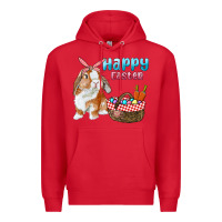 Red Happy Easter Bunny And Egg Basket Premium Hoodie - RanaPortraitStore
