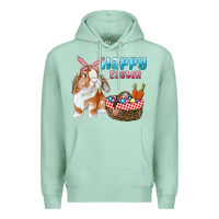 Seafoam Happy Easter Bunny And Egg Basket Premium Hoodie - RanaPortraitStore