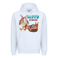 White Happy Easter Bunny And Egg Basket Premium Hoodie - RanaPortraitStore