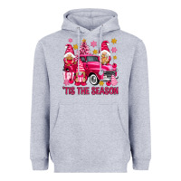 Heather Grey Tis' the season pink Christmas gnomes truck Heavyweight Hoodie - NancyCooperArtShop