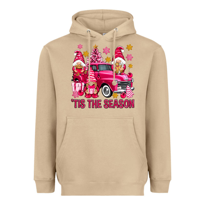 Tis' The Season Pink Christmas Gnomes Truck Heavyweight Hoodie by NancyCooperArtShop | Teevron