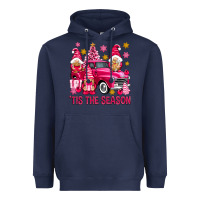 Navy Tis' the season pink Christmas gnomes truck Heavyweight Hoodie - NancyCooperArtShop