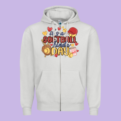 It's A Softball Kinda Day Zipper Hoodie Designed By Maliassmallbusiness