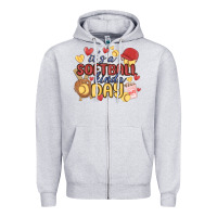 Heather Grey it's a softball kinda day Zipper Hoodie - MaliasSmallBusiness