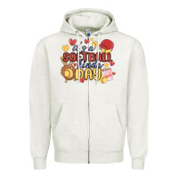 Oatmeal Heather it's a softball kinda day Zipper Hoodie - MaliasSmallBusiness