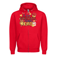 Red it's a softball kinda day Zipper Hoodie - MaliasSmallBusiness