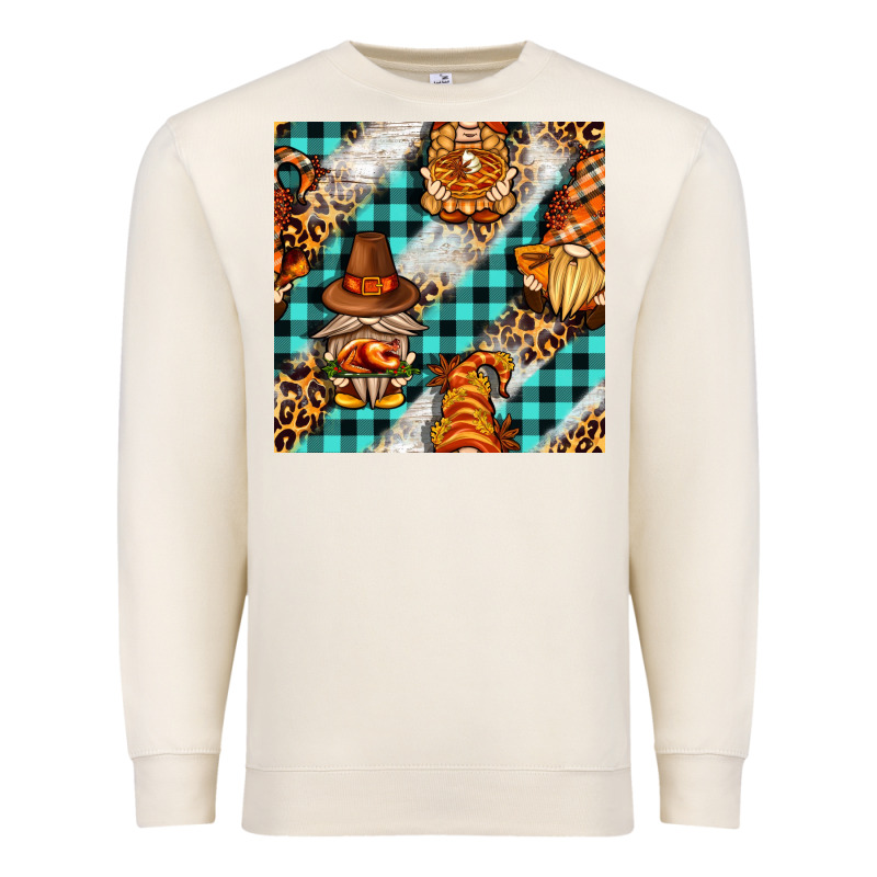 Thanksgiving Gnomies With Leopard And Tartan Seamless Pattern Bbs Premium Sweatshirt by BundleAndBundleShop | Teevron