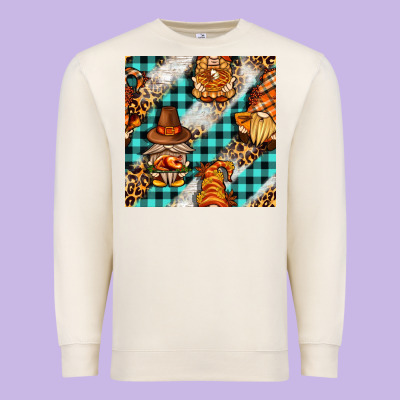 Thanksgiving Gnomies With Leopard And Tartan Seamless Pattern Bbs Premium Sweatshirt Designed By Bundleandbundleshop