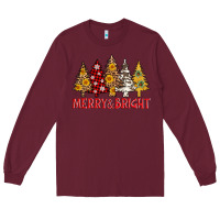 Burgundy merry and bright leopard christmas trees Long Sleeve Tee - AdoDesignShop
