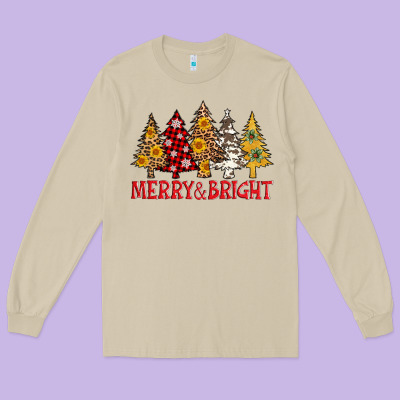 Merry And Bright Leopard Christmas Trees Long Sleeve Tee Designed By Adodesignshop