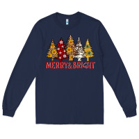 Navy merry and bright leopard christmas trees Long Sleeve Tee - AdoDesignShop