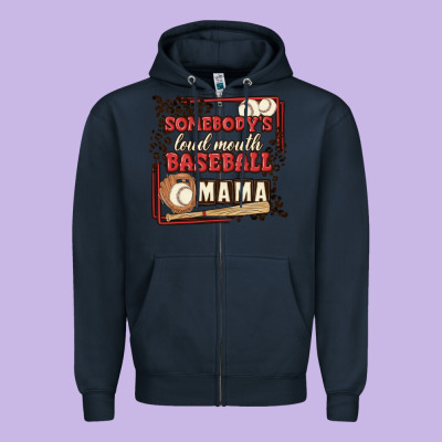 Somebody's Loud Mouth Baseball Mama Zipper Hoodie Designed By Maliassmallbusiness