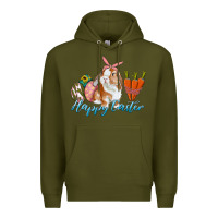 Army Green happy easter bunny carrots and eggs Premium Hoodie - RanaPortraitStore