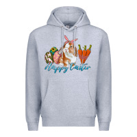 Heather Grey happy easter bunny carrots and eggs Premium Hoodie - RanaPortraitStore