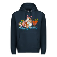 Navy happy easter bunny carrots and eggs Premium Hoodie - RanaPortraitStore