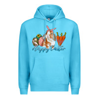 Ocean Blue happy easter bunny carrots and eggs Premium Hoodie - RanaPortraitStore