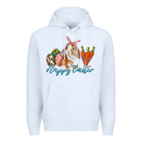 White happy easter bunny carrots and eggs Premium Hoodie - RanaPortraitStore