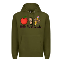 Army Green hello first grade leopard 3200x2400 Premium Hoodie - AdoDesignShop