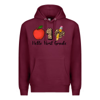 Burgundy hello first grade leopard 3200x2400 Premium Hoodie - AdoDesignShop