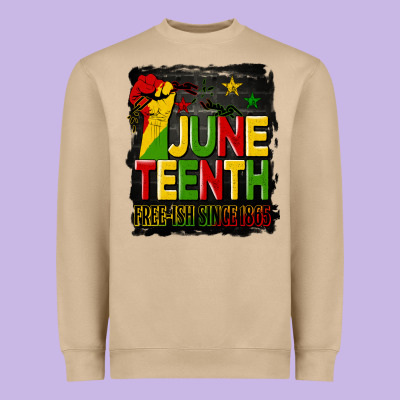 Juneteenth Fist Free Ish Since 1865 With Background Heavyweight Sweatshirt Designed By Hra Design Shop