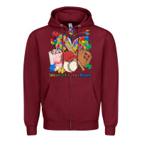 Burgundy take me out to the ballgame  autism baseball Zipper Hoodie - MaliasSmallBusiness