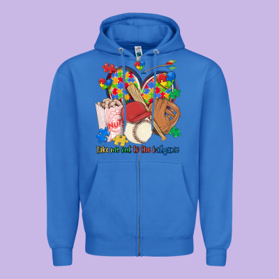 Take Me Out To The Ballgame  Autism Baseball Zipper Hoodie Designed By Maliassmallbusiness