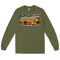 Army Green school bus camouflage american flag license plate Long Sleeve Tee - Artiststas