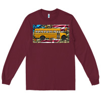 Burgundy school bus camouflage american flag license plate Long Sleeve Tee - Artiststas
