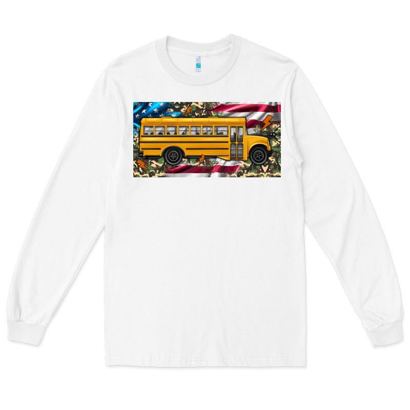 School Bus Camouflage American Flag License Plate Long Sleeve Tee by Artiststas | Teevron