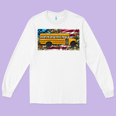School Bus Camouflage American Flag License Plate Long Sleeve Tee Designed By Artiststas