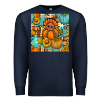 Navy thanksgiving turkey with tartan seamless pattern bbs Premium Sweatshirt - BundleAndBundleShop