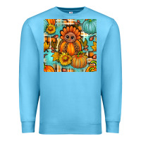 Ocean Blue thanksgiving turkey with tartan seamless pattern bbs Premium Sweatshirt - BundleAndBundleShop