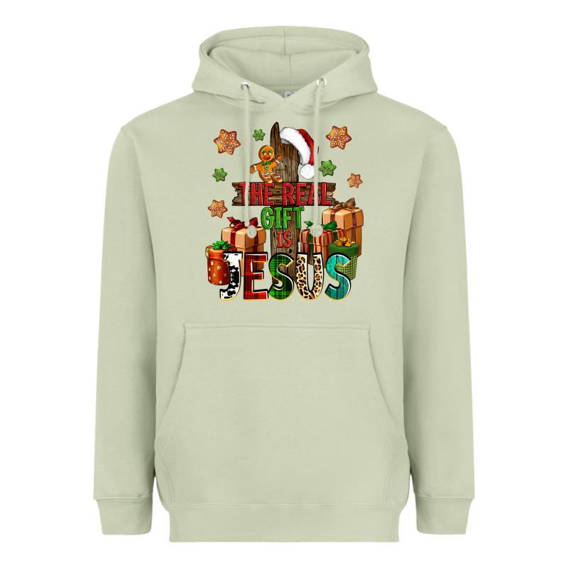 The Real Gift Is Jesus Heavyweight Hoodie by NancyCooperArtShop | Teevron