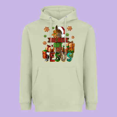The Real Gift Is Jesus Heavyweight Hoodie Designed By Nancycooperartshop
