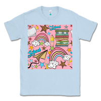 Dusty Blue school with rainbow seamless pattern Classic Tee - BundleAndBundleShop