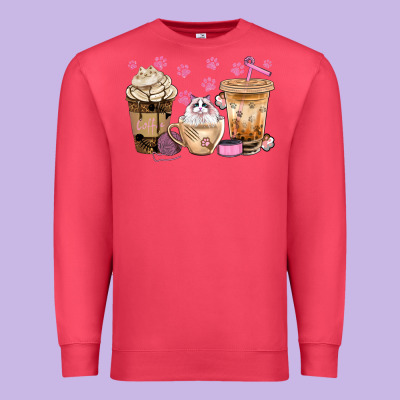 Cat Coffee Cups With Paw Bbs Premium Sweatshirt Designed By Bundleandbundleshop