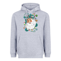 Heather Grey Western Santa Christmas Heavyweight Hoodie - NancyCooperArtShop