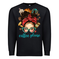 Black coffee please messy bun with coffee bean bbs Premium Sweatshirt - BundleAndBundleShop